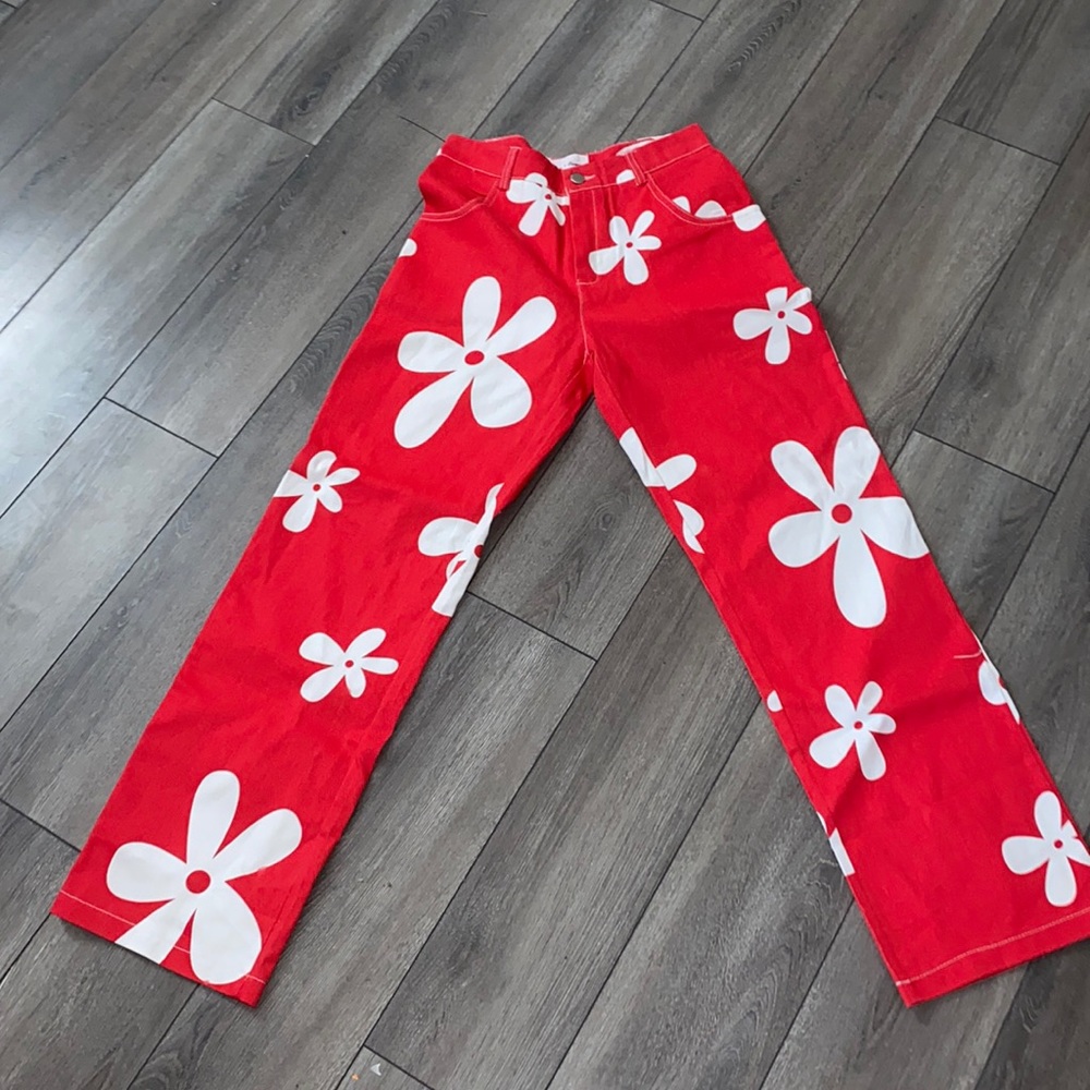 70’s themed amazing red flower pants